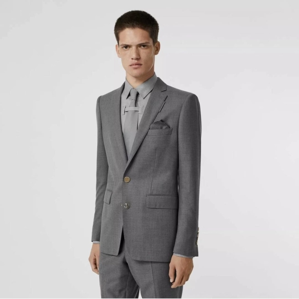 Authentic New BURBERRY Men's Gray TB Metal RUNWAY Slim Wool Blazer Jacket